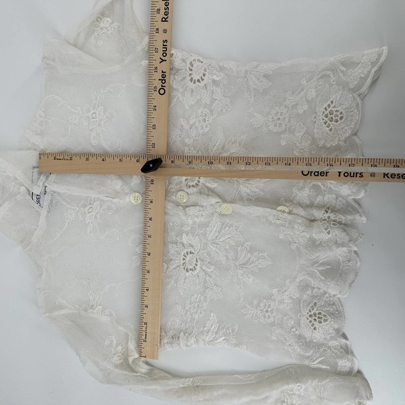 LORENA CONTI Womens Floral white mesh lace Blouse Top sheer Size small - Picture 9 of 10